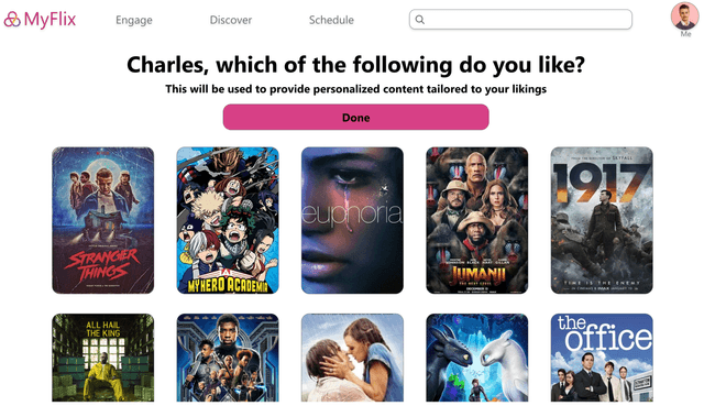 home page of film app